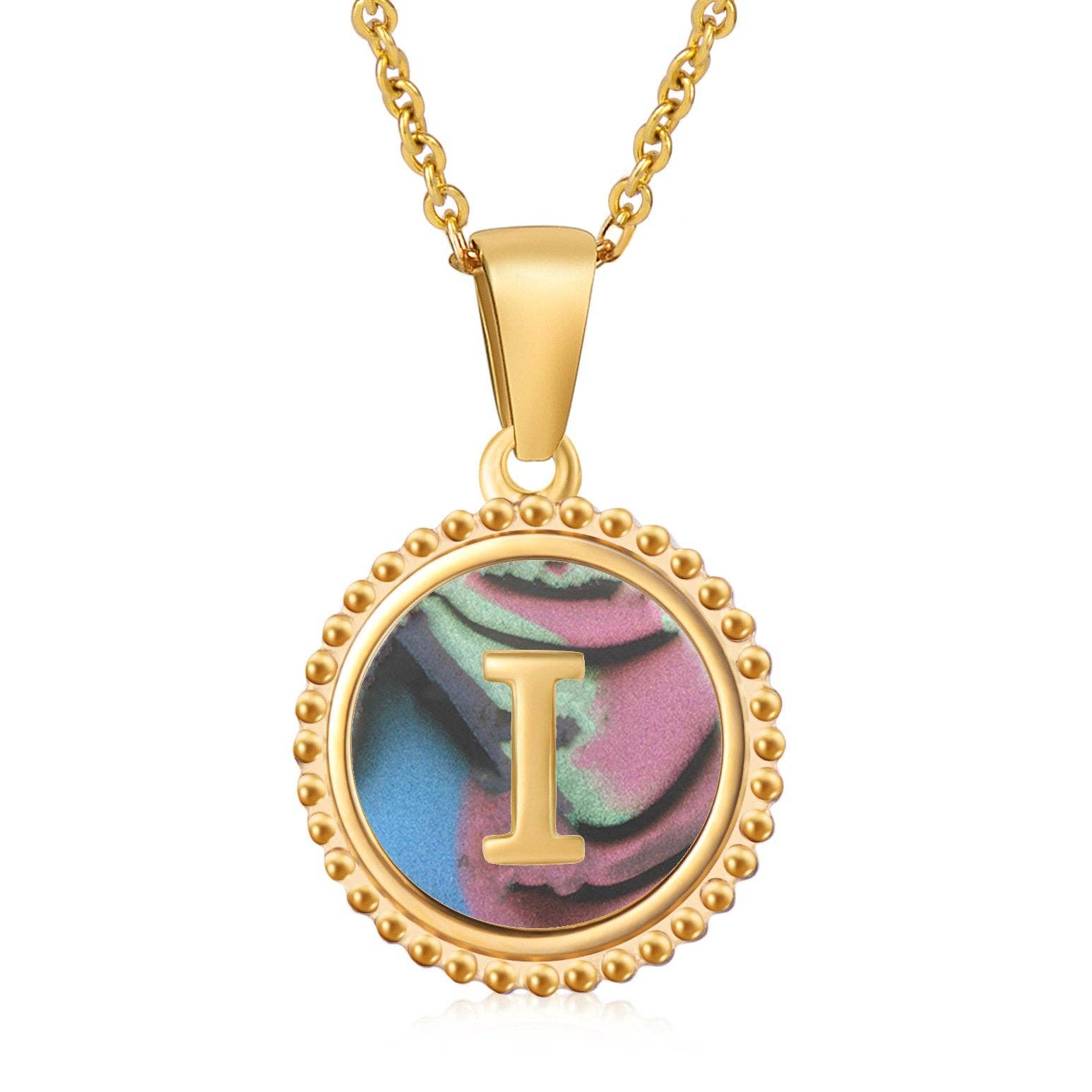 Mio Queena - Wholesale Pendant/Charm Necklace - Colored Shell Initial Gold-plated Stainless Steel Necklace8