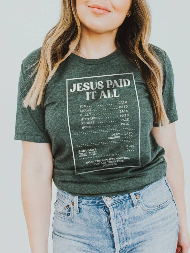Jesus hat bezahlt | Schriftzug T-Shirt | Ruby's Rubbish® für den Großhandel von Ruby’s Rubbish