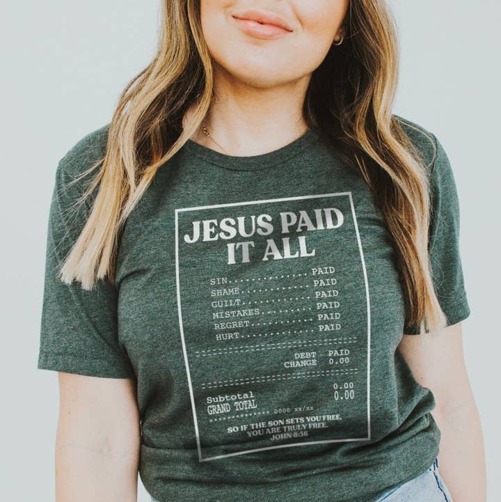 Ruby’s Rubbish - Wholesale Screen Printed T-Shirt - Women's - Jesus PAID | Scripture T-Shirt | Ruby’s Rubbish®0