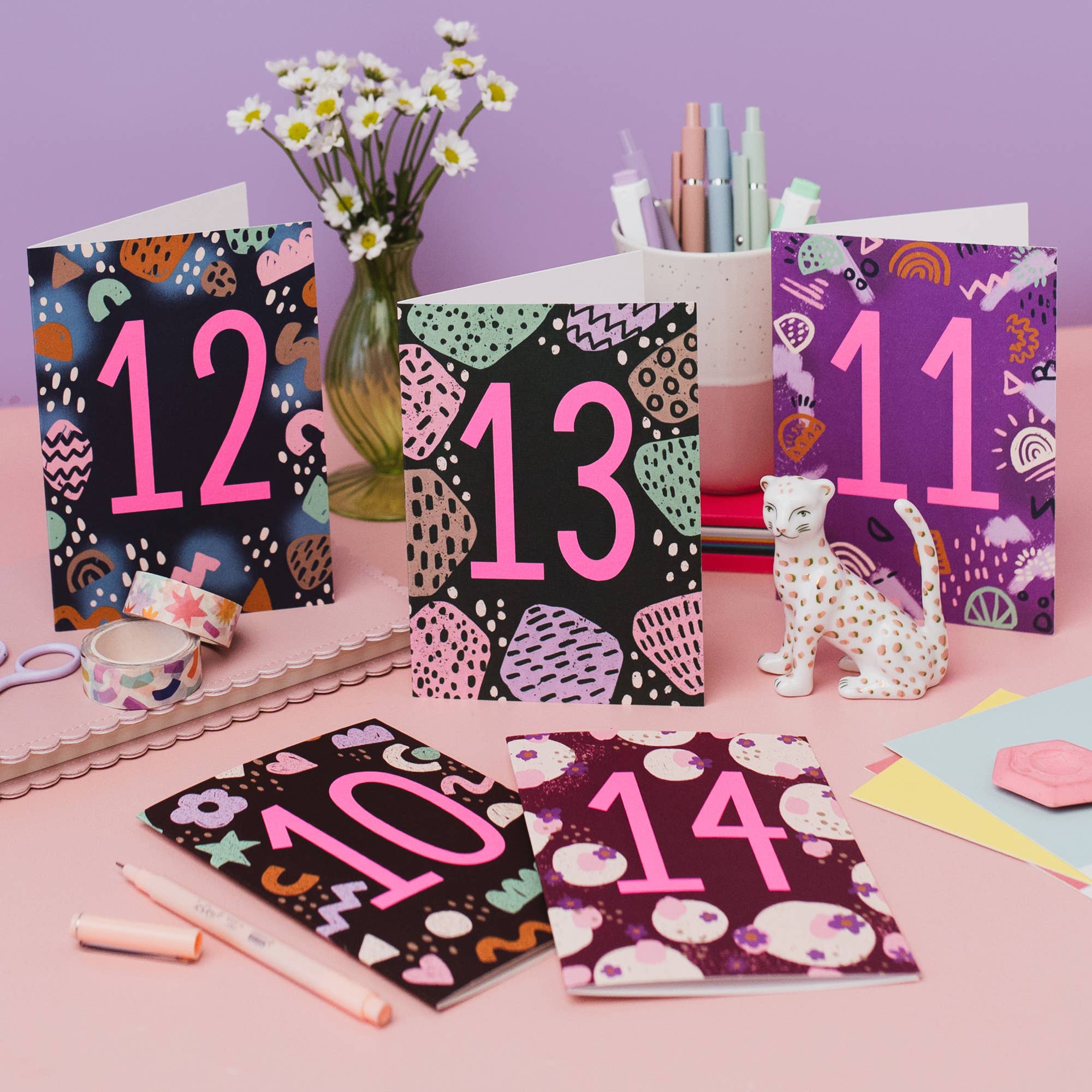 Jessie Maeve Studio - Wholesale Birthday Card - Teen Neon Age 14 Birthday Card3