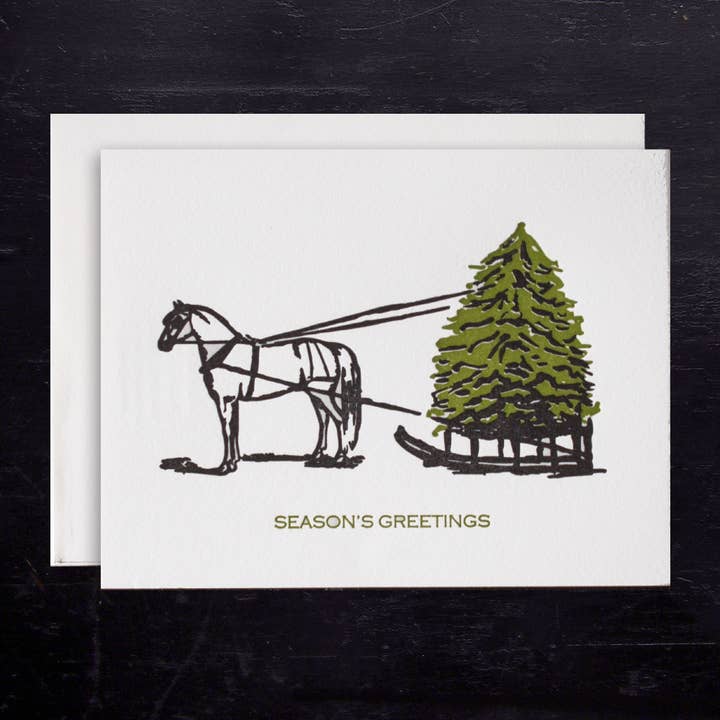 Tarjetas navideñas de caballos y trineos para venta al por mayor de Ancesserie Letterpress