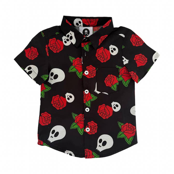 Camicia per bambini con teschi e rose per la vendita all'ingrosso da parte di Metallimonsters