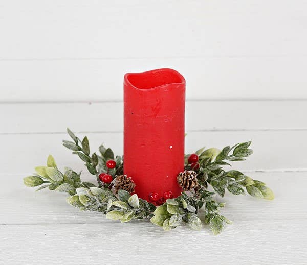 Impressive Enterprises, Inc. - Wholesale Wreath - 29653- 4in Ring-Snowy Boxwood with Red Berries-1