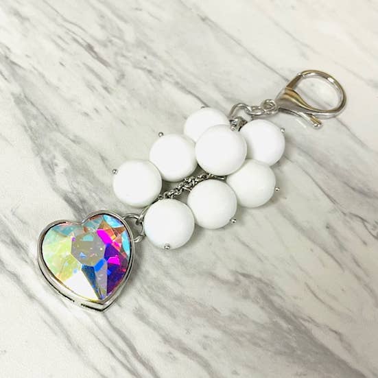 Ceramic Bead Cluster with AB Crystal Heart Drop Bag Charm for wholesale by Anita K By Blushing Pink