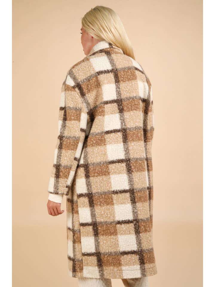 VERY J - Wholesale Coat - Women's - NJ90324X-PLUS SIZE Plaid Soft Fuzzy Button Down Long Coat
