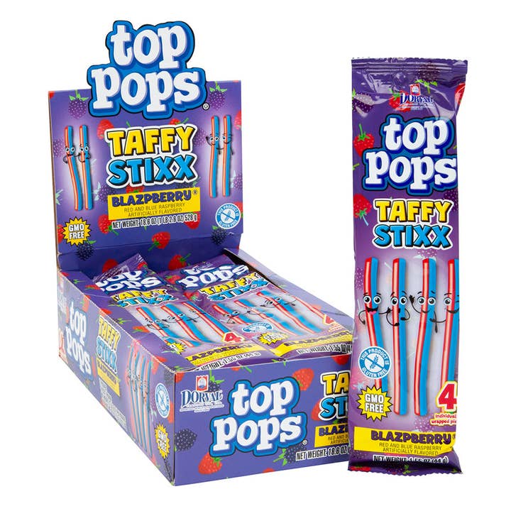 Echo Sales Canada - Wholesale Taffy - TOP POPS BLAZPBERRY TAFFY STIXX , case 1.55 OZ 12ct