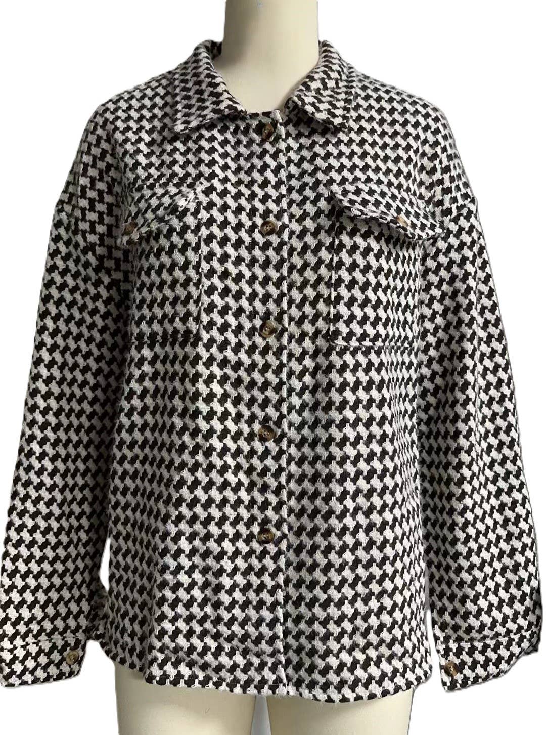 HIDDENBRAND - Wholesale Jacket - Women's - Classic Houndstooth Loose Lapel Jacket0