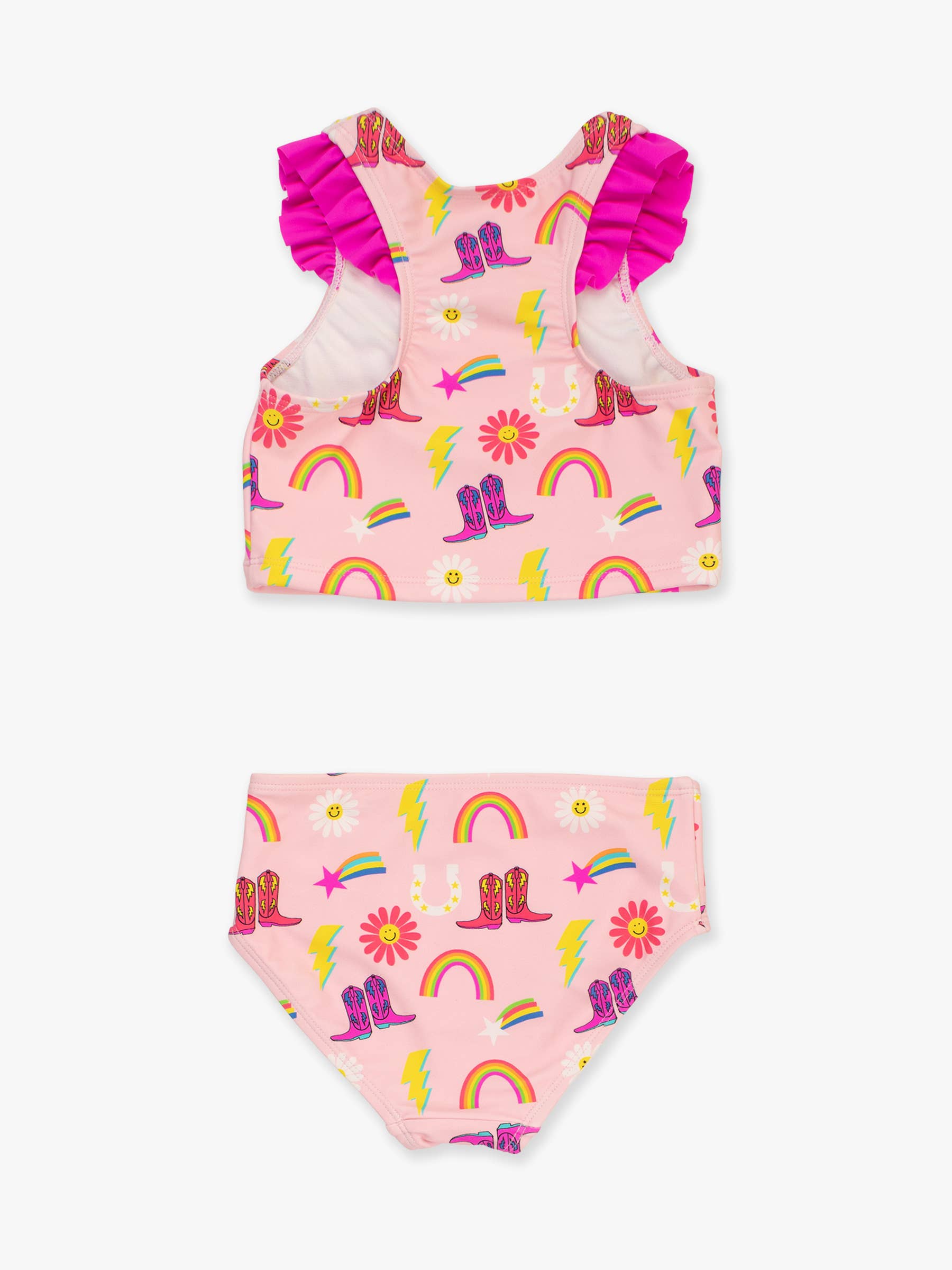 Rose Maillot de bain 2 pièces tankini à volants dos nageur Cowgirl Cutie pour filles en vente sur Faire2