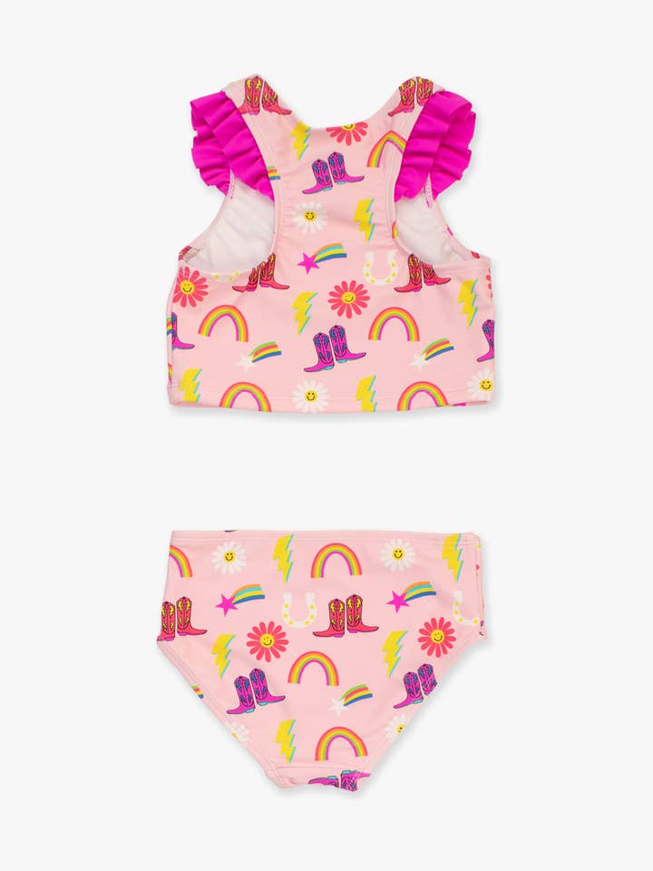 Rose Maillot de bain 2 pièces tankini à volants dos nageur Cowgirl Cutie pour filles en vente sur Faire2