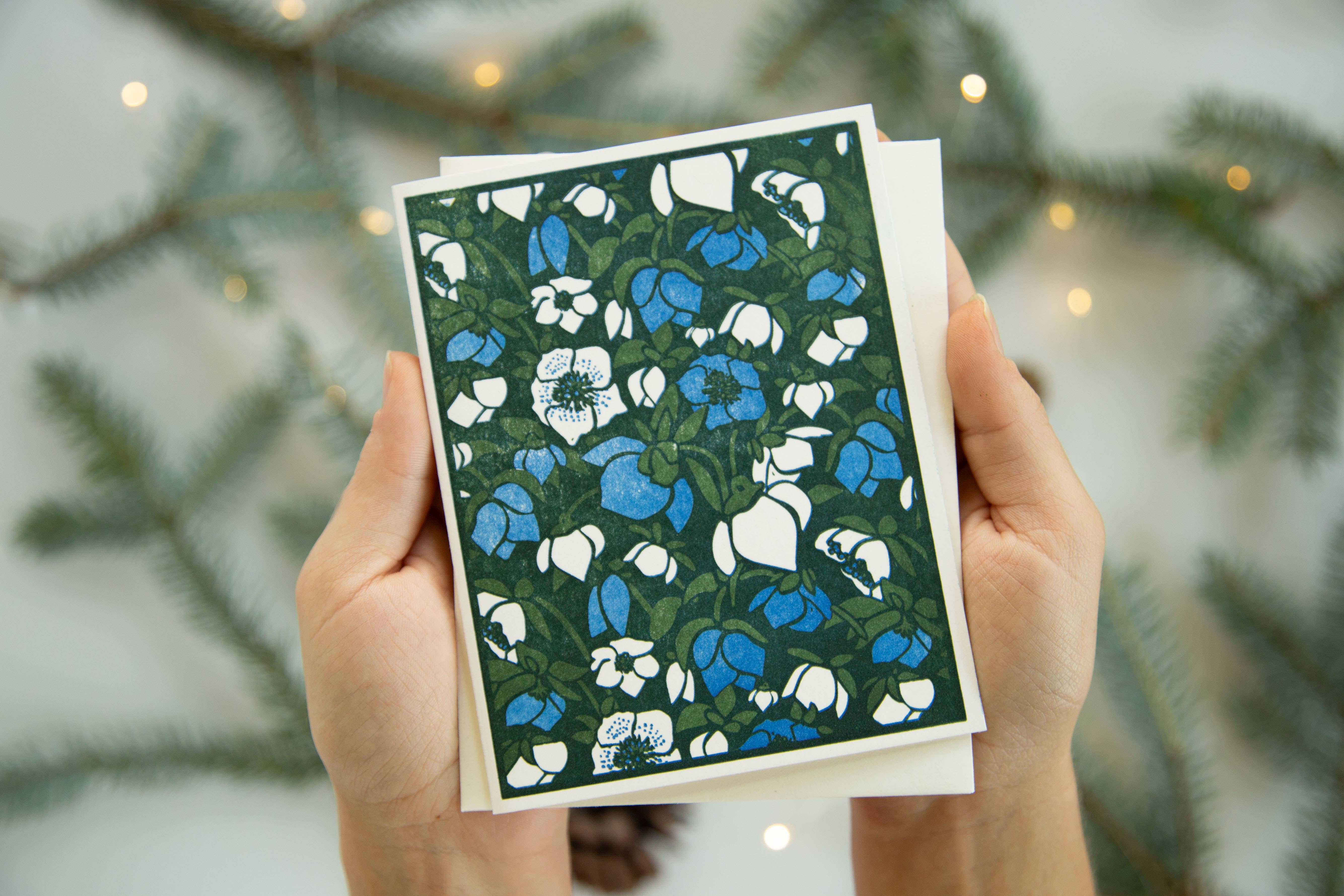 Heartell Press – postal de época festiva por atacado – Cartão tipográfica Hellebore (Azul)3