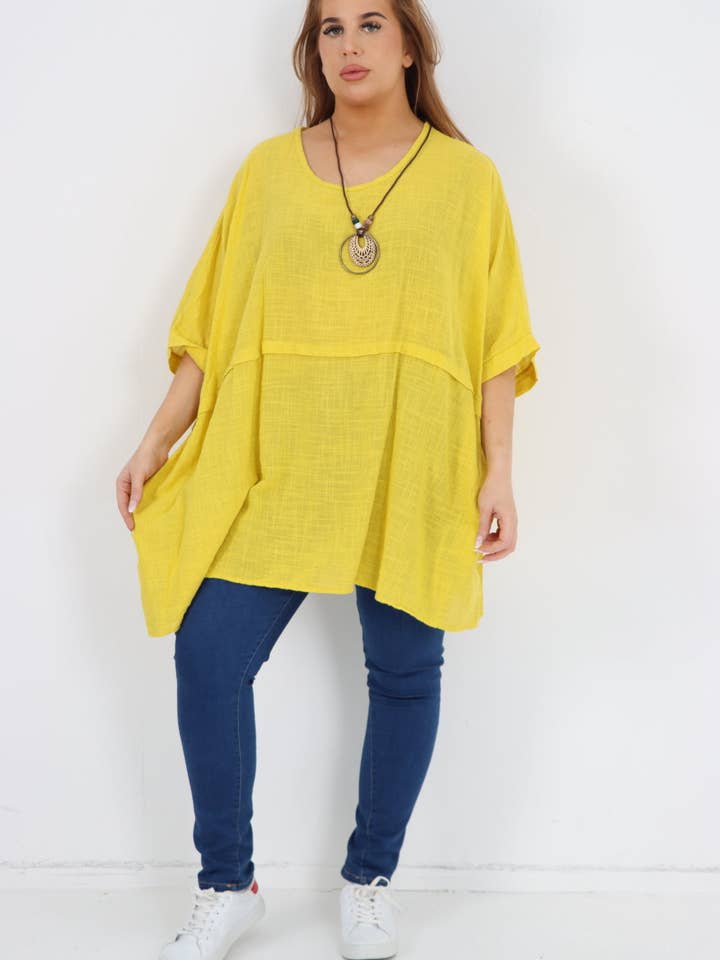 Italian Plain Panel Cotton Necklace Tunic Top for wholesale by Miss Bold