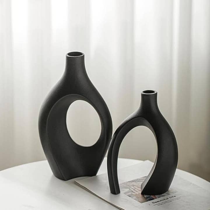 Nordic Vase 2-Piece Set | Modern Ceramic Vase | Black/White for wholesale by Kiyo Home