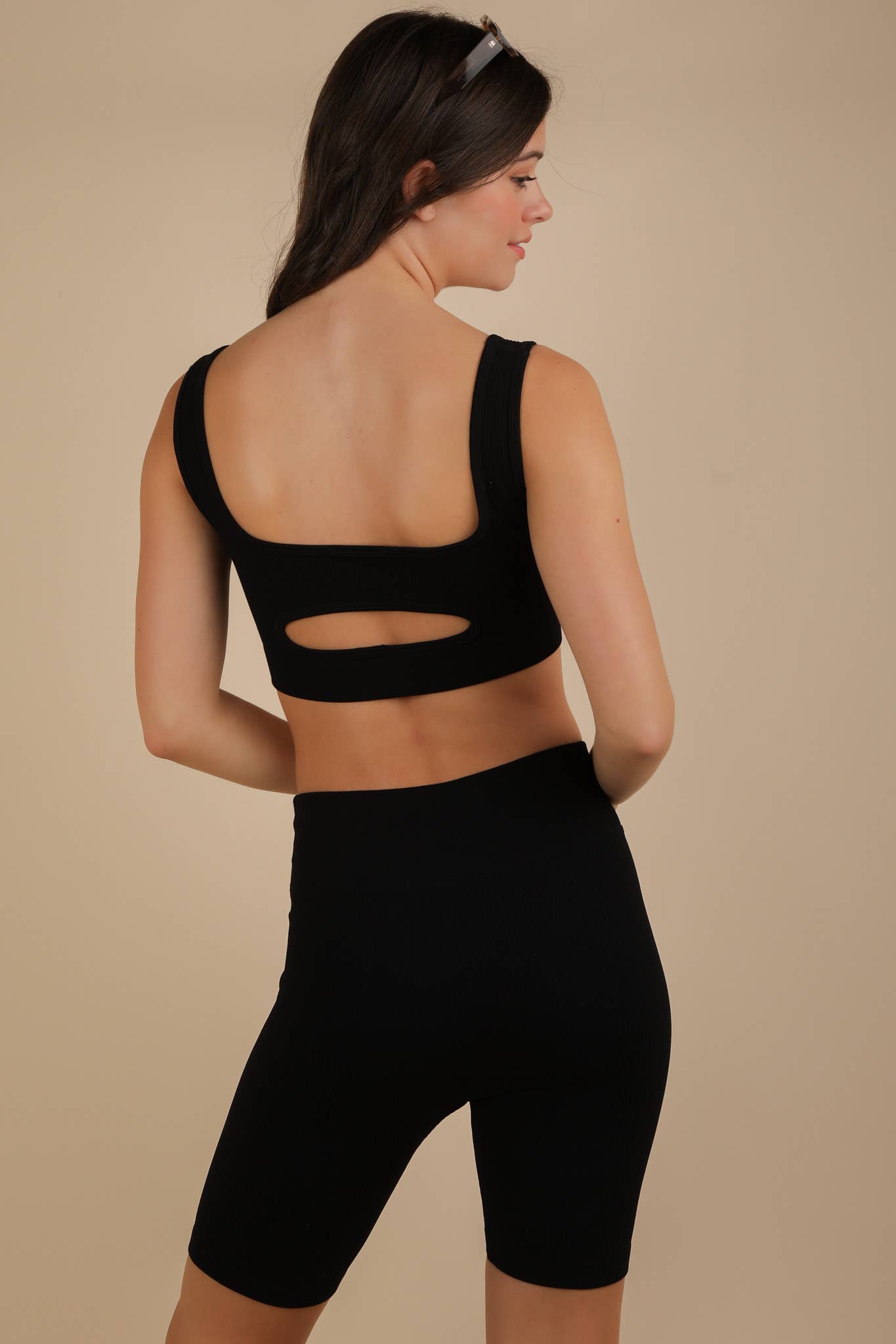 VERY J - Wholesale Activewear Set - Women's - NT12145SET-Ribbed Knit Activewear Top & Shorts Set15