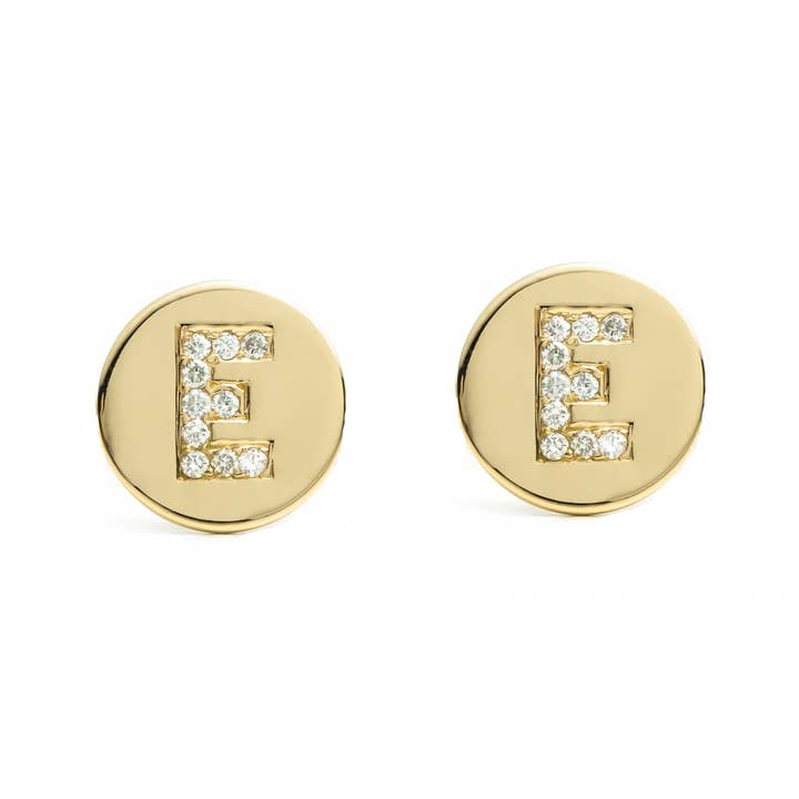 Mini Initial Disc Earrings 14k for wholesale by Suzan DES