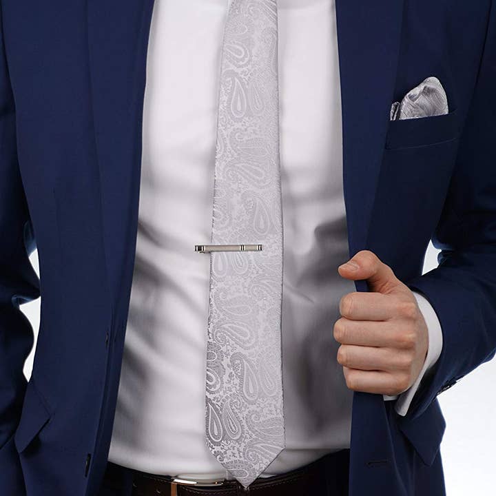 Massi Morino - Vente Cravate – homme - Coffret complet Massi Morino® avec cravate, pochette, boutons de manchette et pince à cravate2