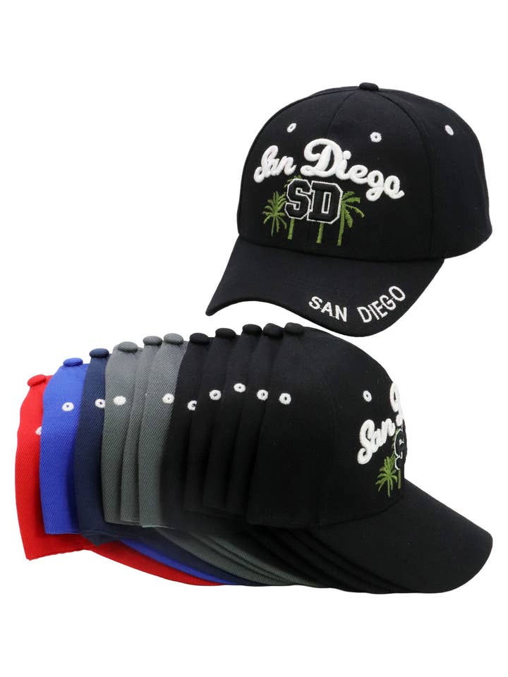San Diego Palm Tree Velcro Back Baseball Cap for wholesale by Cap Zone