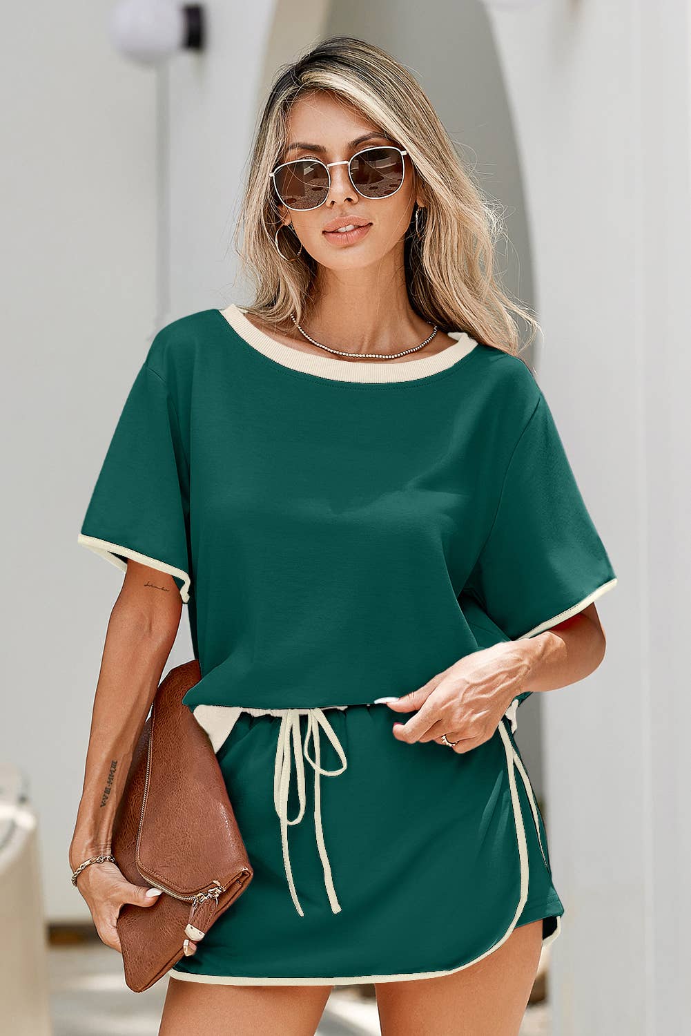 Little Daisy Closet - Wholesale Top & Skirt Set - Women's - LDC Colorblock Edge Drop Shoulder T Shirt and Skirt 2Pcs Set2