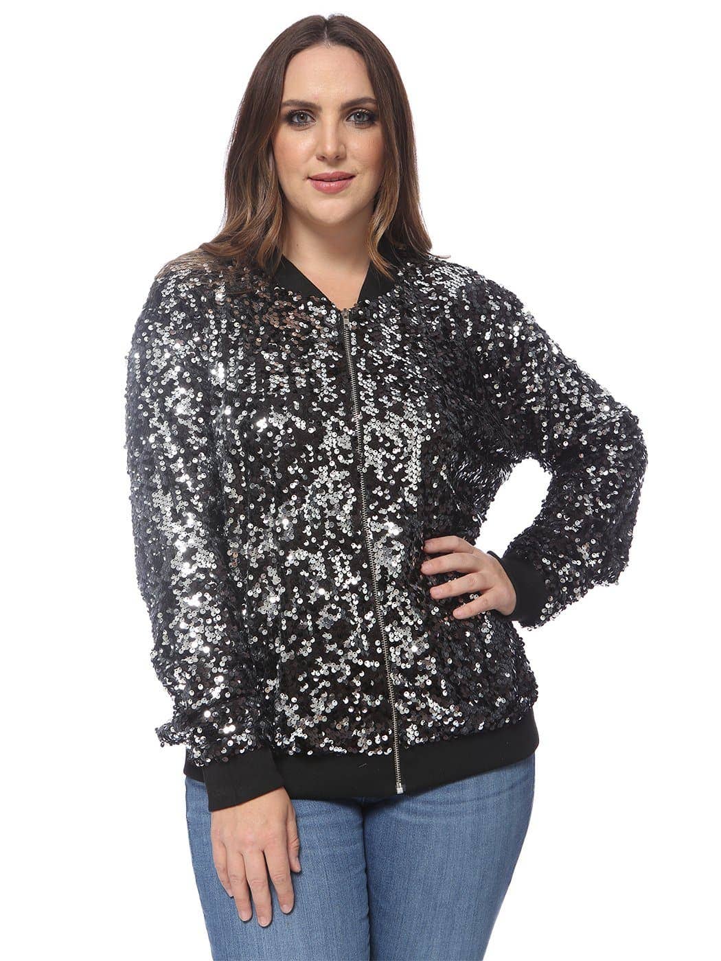 Anna Kaci Wholesale - Wholesale Bomber Jacket - Women's - Plus Size Sequin Bomber Jacket10