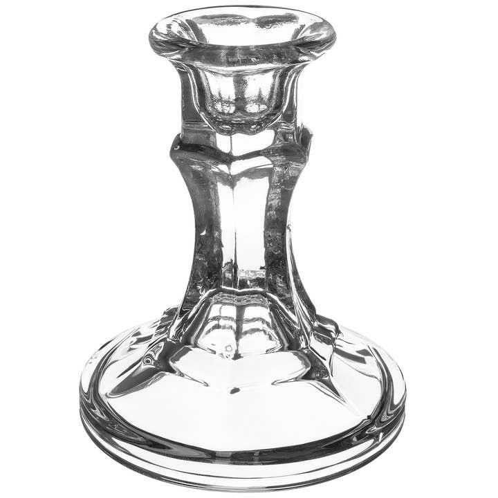 Clear Glass Candlestick Holders, 45 Pack for wholesale by Fairly Odd Brands