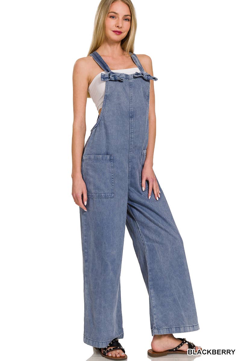 42POPS - Wholesale Jumpsuit - Women's - ..1013 Washed Knot Strap Pockets Jumpsuit SI-263481