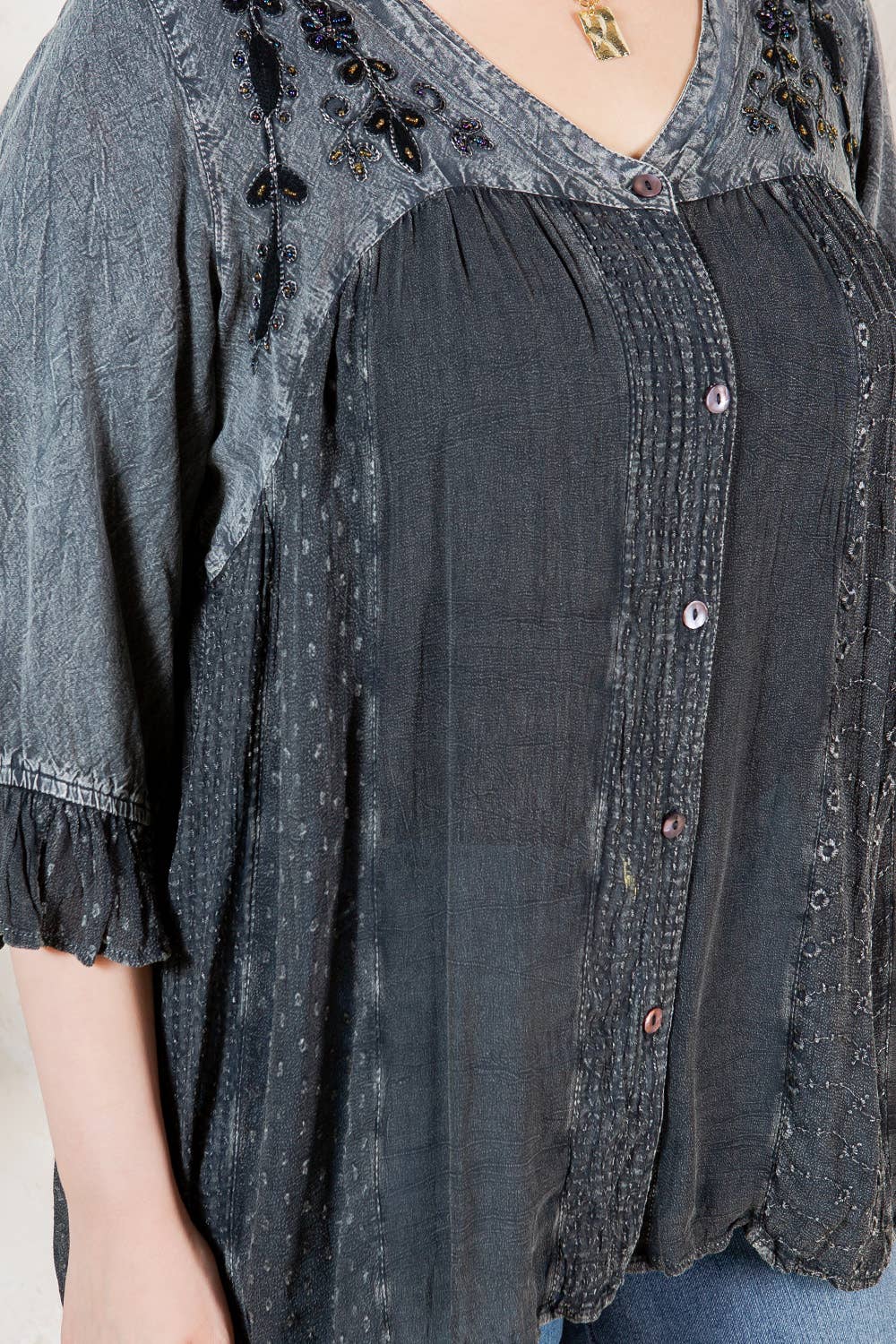 Young Threads - Venta al por mayor Blusa - Mujer - Blusa bohemia adornada estilo western (Color nuevo)4