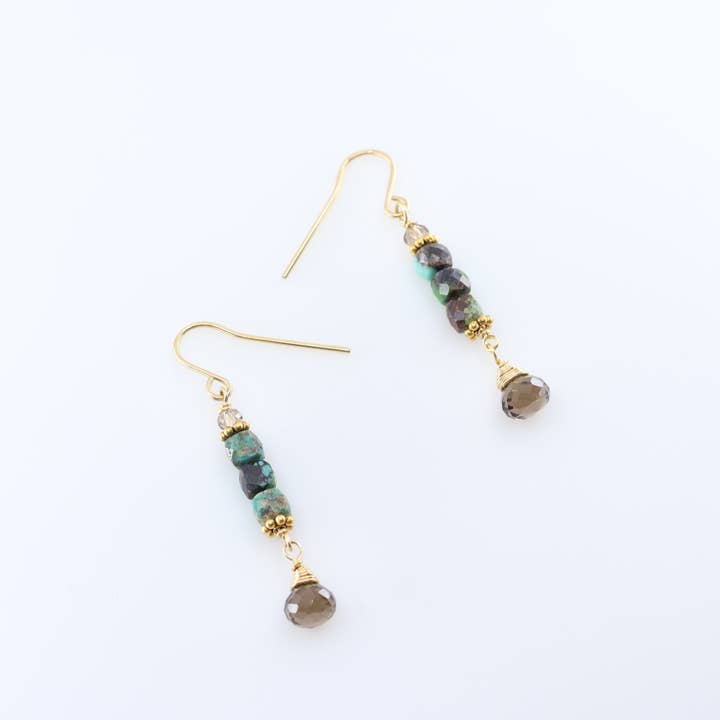 J. Mills Studio - Wholesale Dangle Earrings - Green Turquoise and Smoky Quartz Teardrop Earrings1