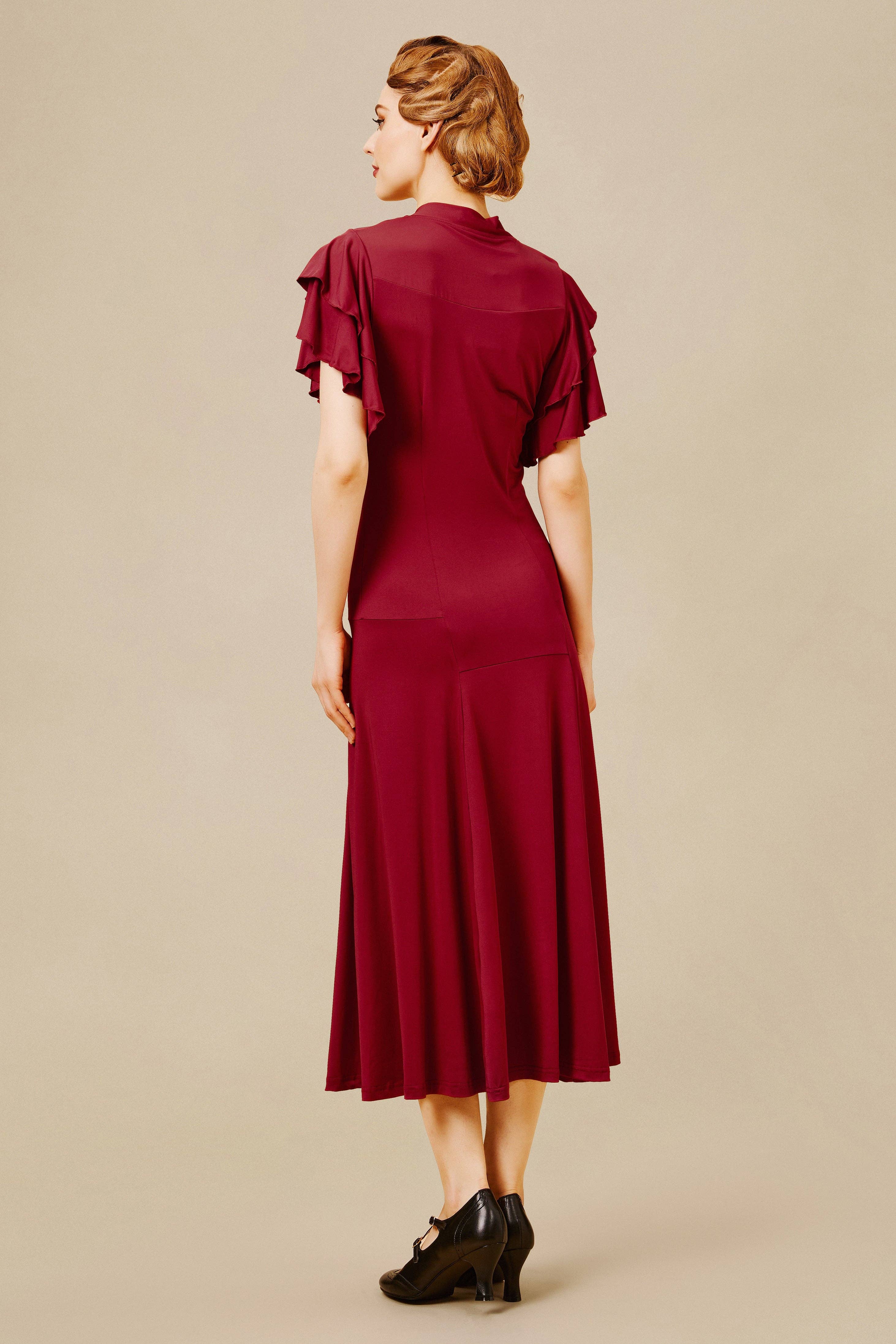 BABEYOND - Wholesale Dress - Women's - Vintage Tie Neck Midi Ruffle Dress5