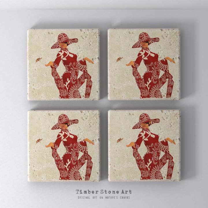 ETHNIC0563 - Set Of 4 Natural Stone Coasters for wholesale by Timber Stone Art