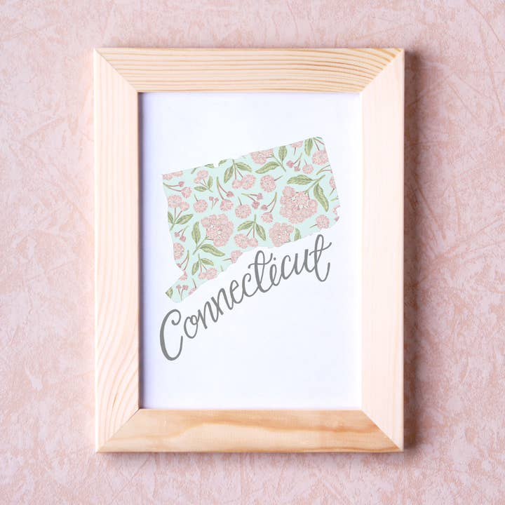 Connecticut State Kort Kunsttryk for engroshandel hos Erica Catherine Illustration