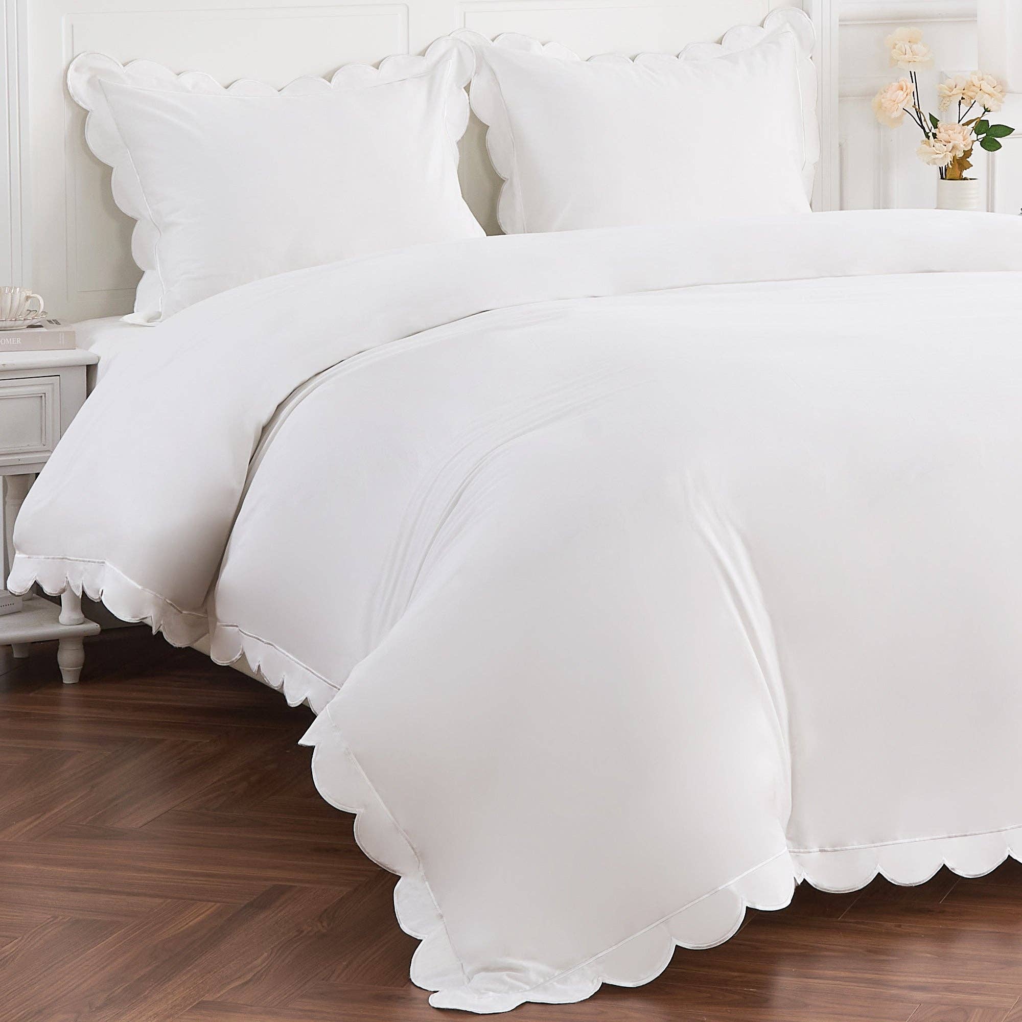 Mélange Home - Vente Housses de couette - Ensemble de housse de couette en percale de coton brodé à bord festonné0