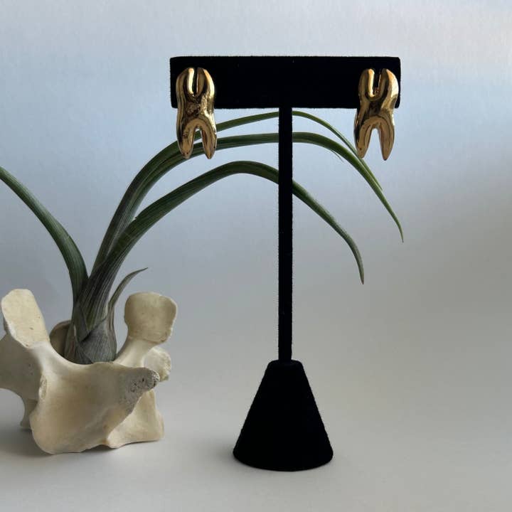 Handmade Gold Tooth Stud Earrings for wholesale by Nala Studio