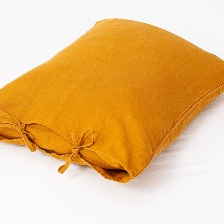 LinenQ – Großhandel Kopfkissenbezug – Leinen-Kissenbezug mit Bändern - Standardgröße3