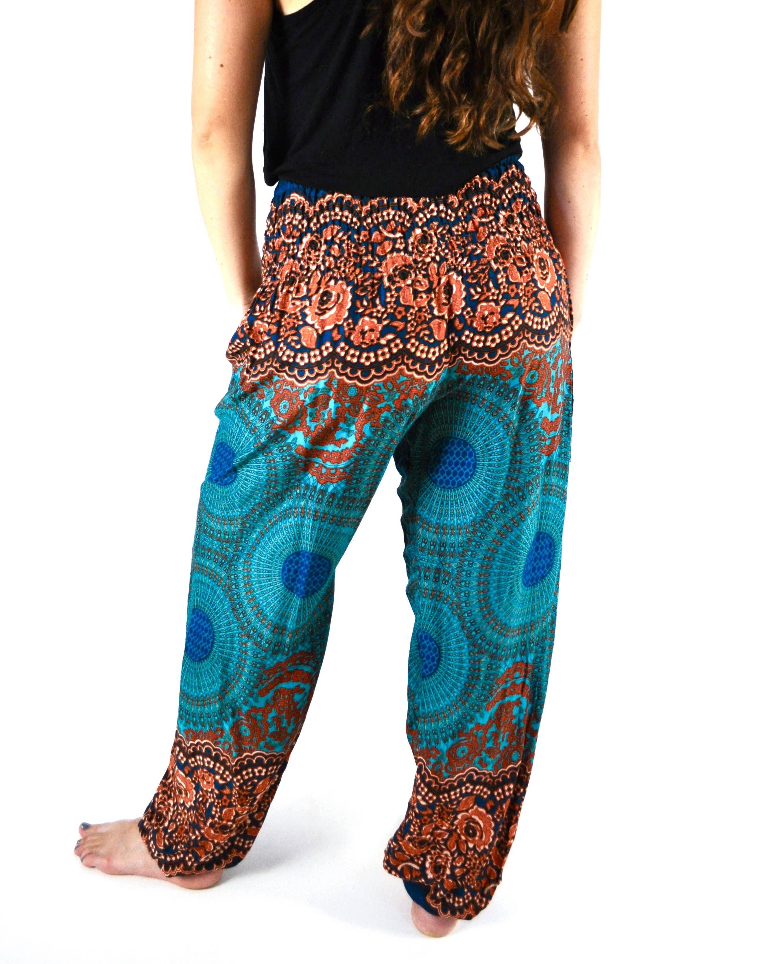 The Elephant Temple - Wholesale Pants - Women's - Mandala Elephant Pants-Orange & Teal0