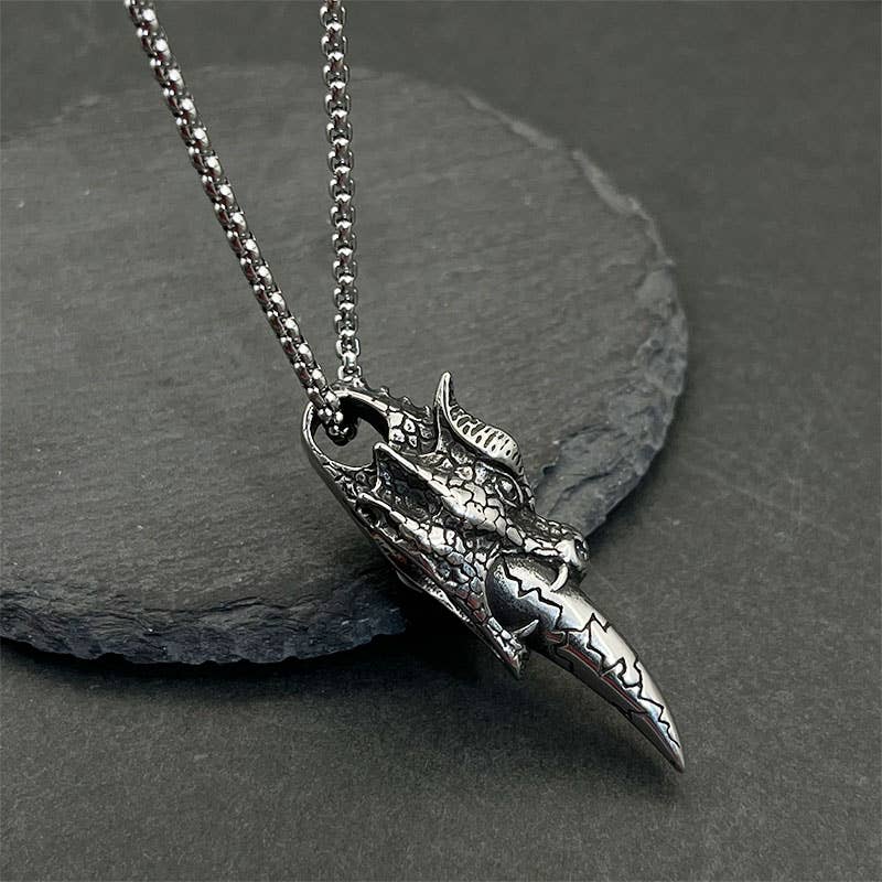 GemMeet – wholesale Pendant/charm necklace – Vintage Dragon Head Knife Pendant Necklace for Men1