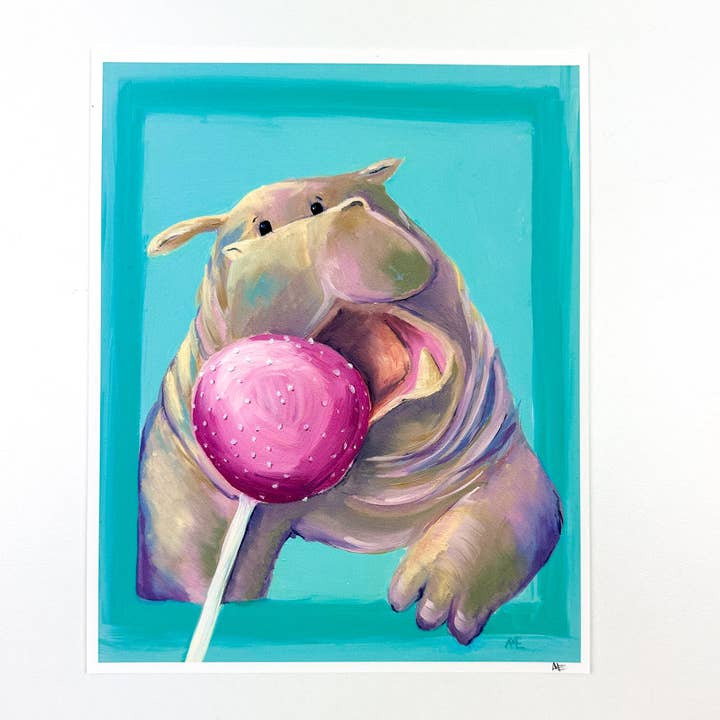 Hob the Hippo Fine Art Print for wholesale by Abigail Emmert Art