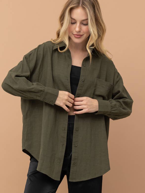 Oversized Button Up Long Sleeve Shirt-HT0049B for wholesale by Hersy