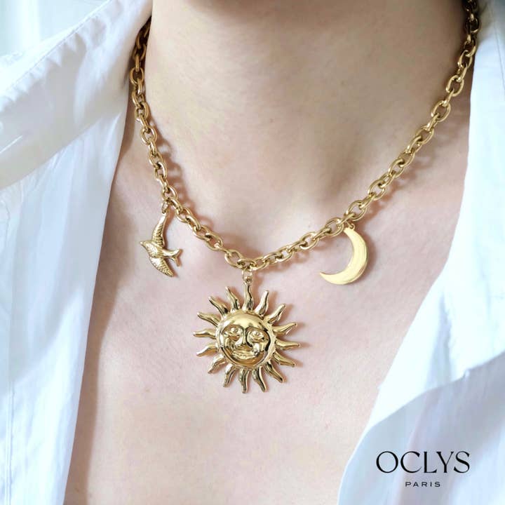 Collar con colgantes de sol de acero inoxidable Soka para venta al por mayor de Oclys