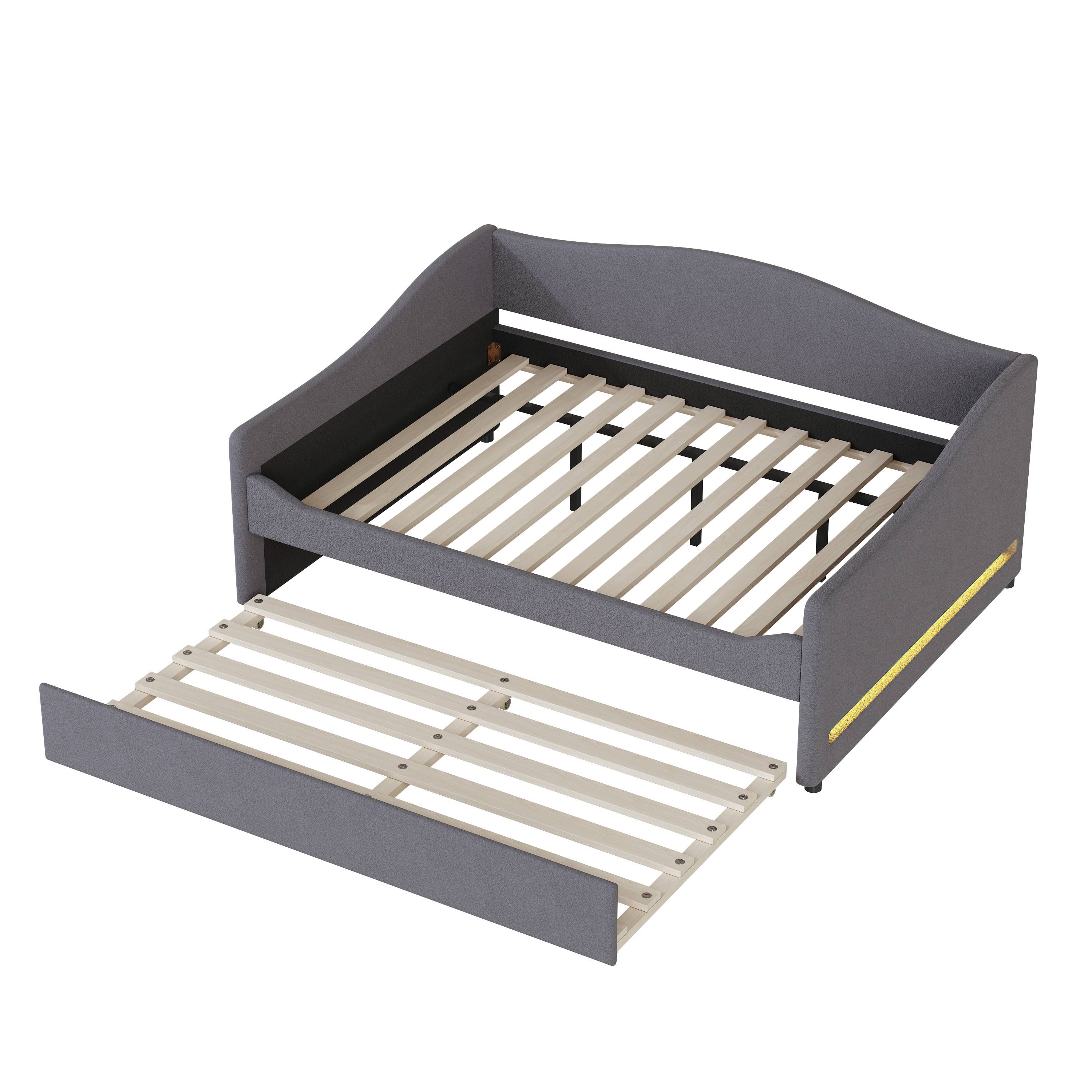 Gray Teddy Fleece Upholstered Daybed with Light and Trundle for wholesale on Faire7