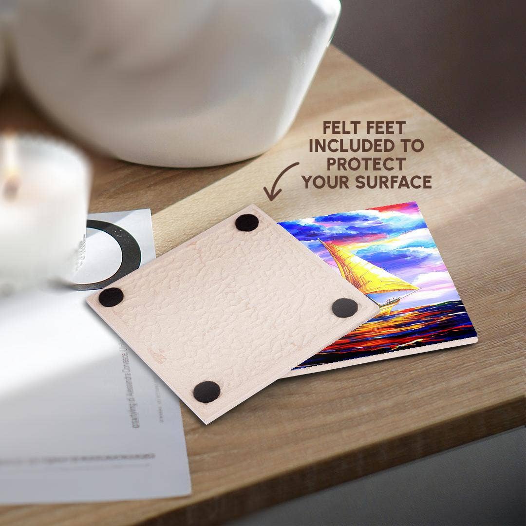 3dRose - Wholesale Coasters - 3dRose, Tall ship digital art. Three-mast scooner in the golden sunset light, Coaster3