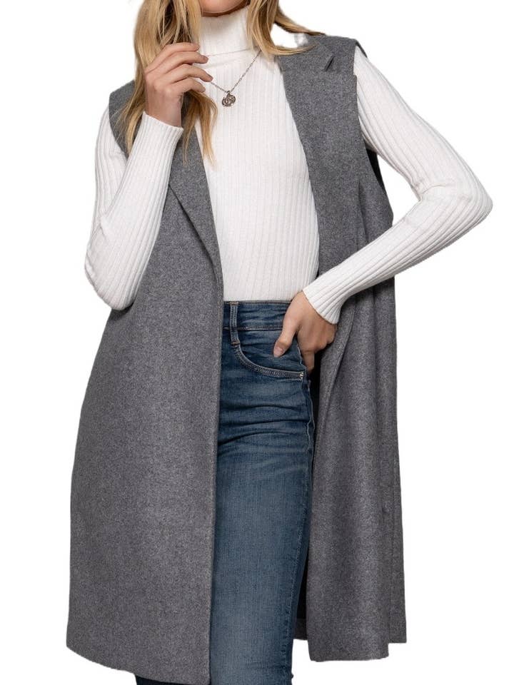 Sleeveless Notched Collar Soft Open Vest for wholesale by Vanilla Monkey