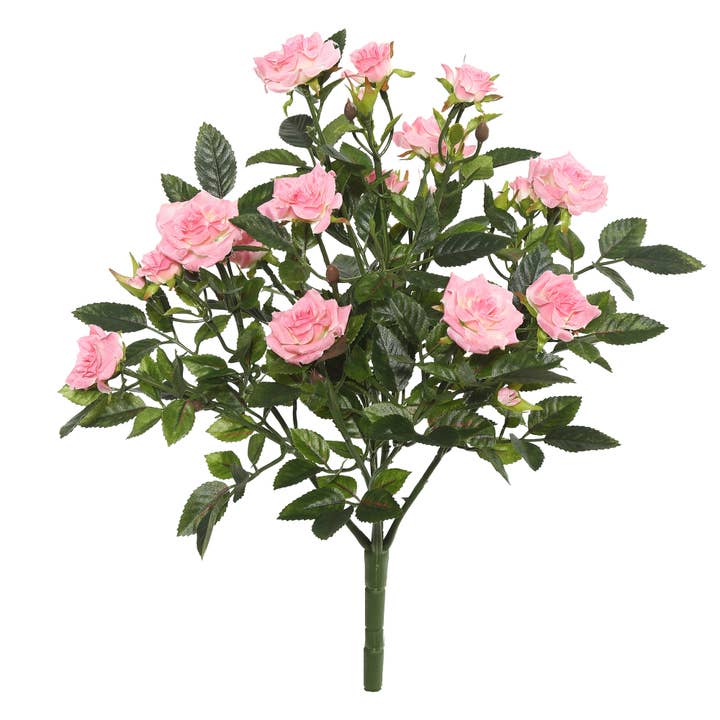 Vickerman 15" Artificial Light Pink Mini Diamond Rose Bush. for wholesale by Vickerman