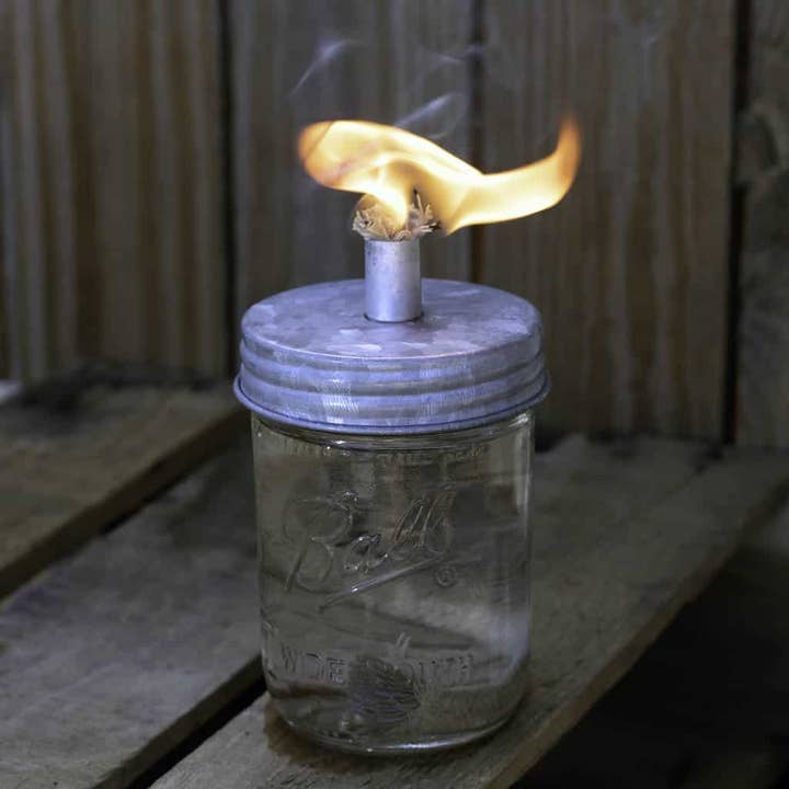 Mason Jar Lifestyle - Wholesale Lantern - Tiki Torch Oil Lamp Lid in Galvanized Metal for Mason Jars5