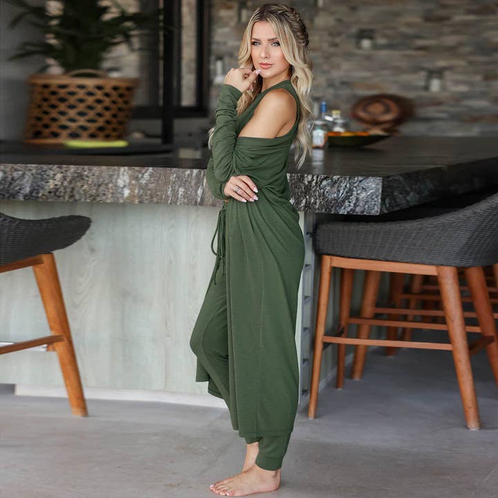 Lovesoft - Wholesale Lounge Set - Women's - Knit 3 Piece Sports Sets Tank Tops Loose Pants with Long Cardigan