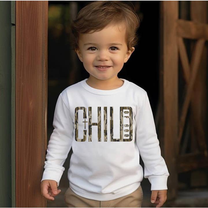 Camo "Guds Barn" Kristentro Børne Jagt T-shirt for engroshandel hos AvaryMaeInspirations