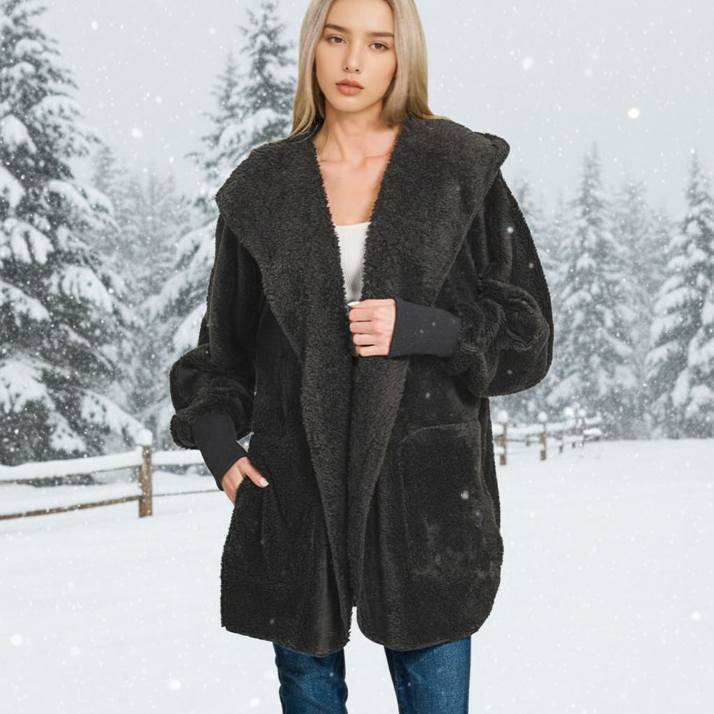 42POPS - Wholesale Jacket - Women's - ",,...Hooded Faux Fur Jacket With Pockets0