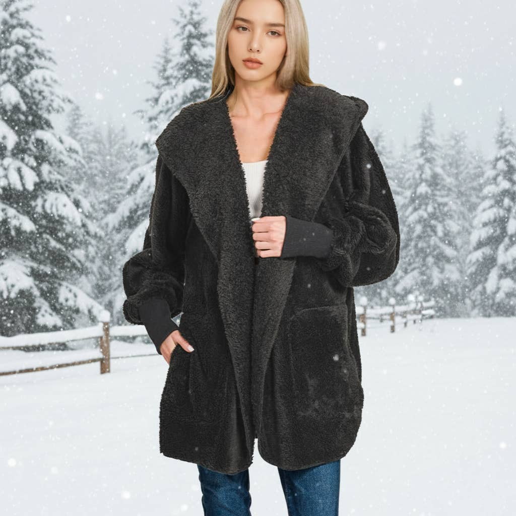 42POPS - Wholesale Jacket - Women's - ",,...Hooded Faux Fur Jacket With Pockets