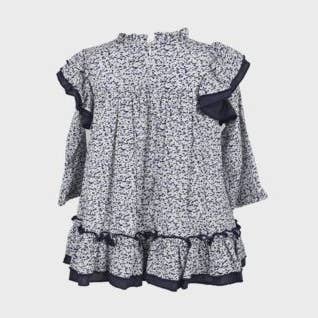 Vestido azul para bebê com estampas de bolinhas por atacado de La ormiga