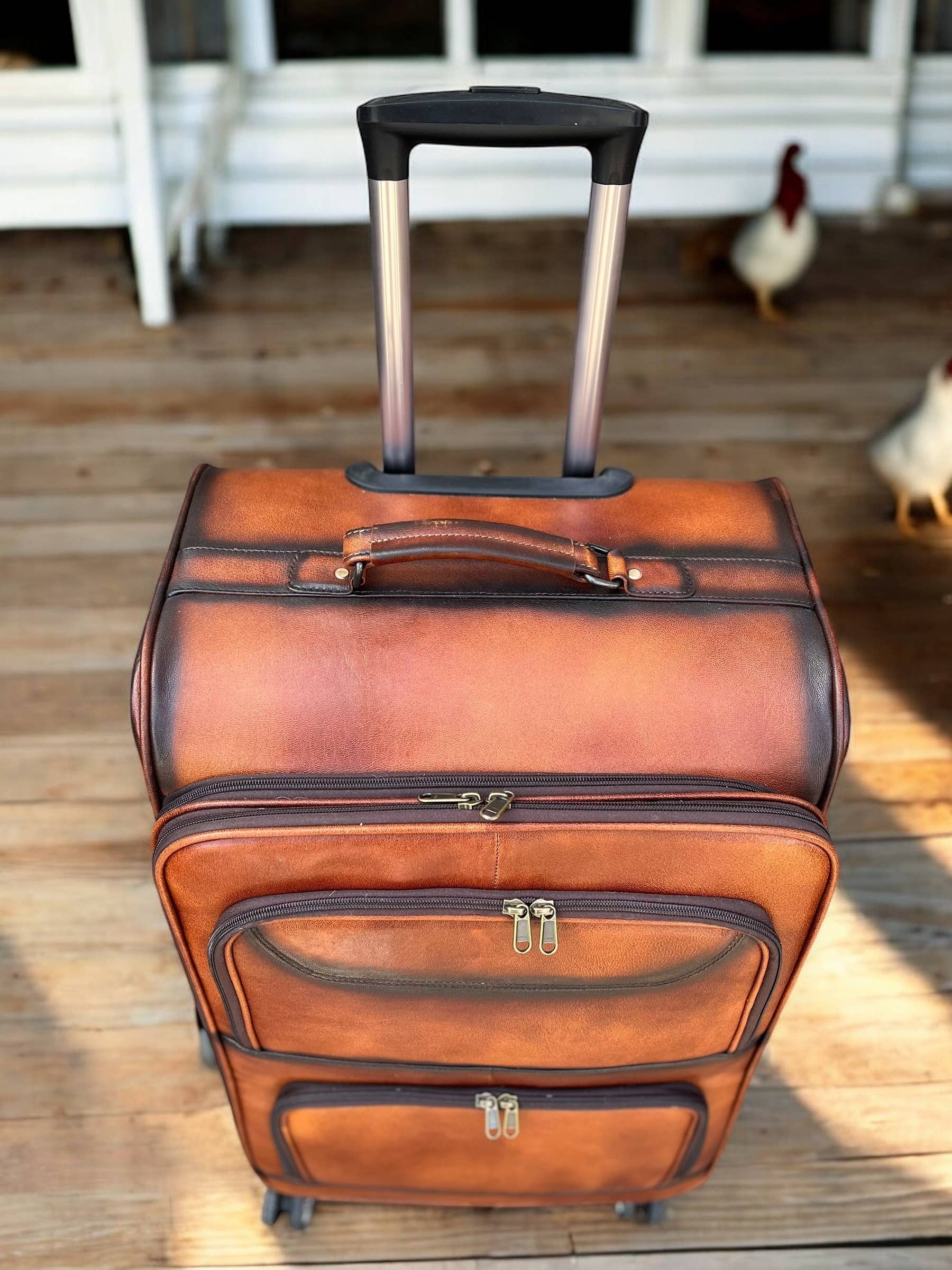 Western Linens - Wholesale Luggage - Burn Leather Rolling Suitcase Carry Luggage 5