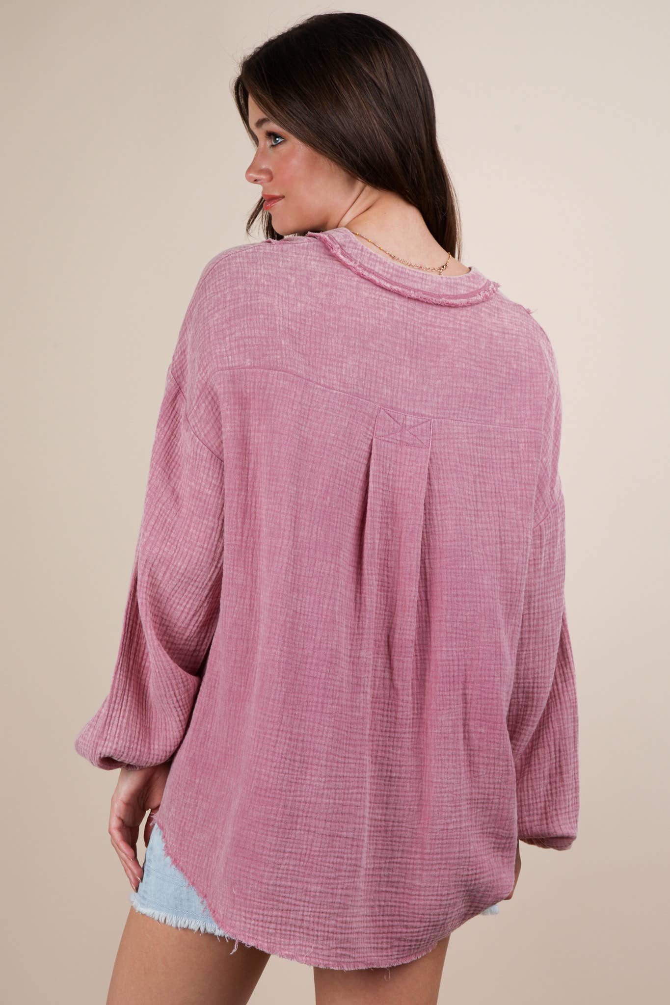 VERY J - Wholesale Shirt - Women's - NT12105-Washed Cotton Gauze Oversized Top8