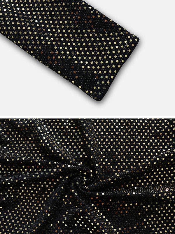 BLACK Long Sleeves Skinny Sequined Split-Joint V-Neck Evening Dresses Mini Dresses for wholesale on Faire7